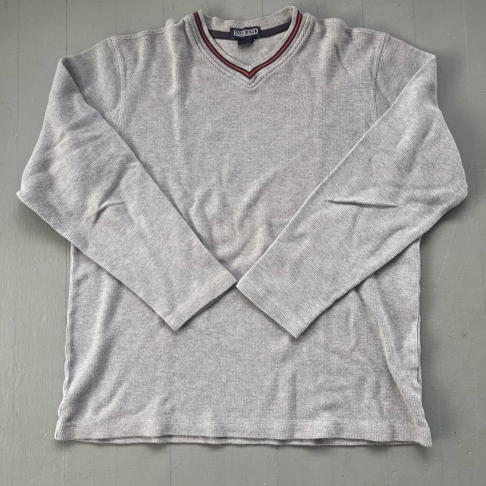 Men's Gray Lands End Y2K waffle pullover Large